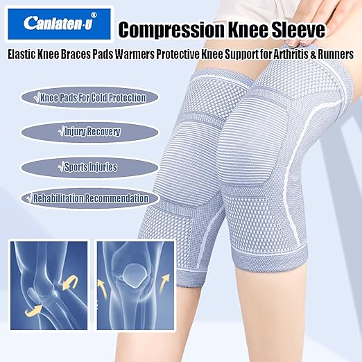 Compression Knee Sleeve for Men Women - Bamboo Charcoal Elastic Knee Braces Pads Warmers Protective Knee Support for Arthritis and Runners (Gray, Medium)
