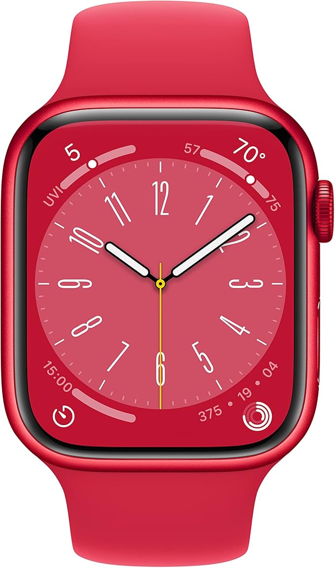 Apple Watch Series 8 [GPS, 45mm] - Red Aluminum Case with Red Sport Band, M/L (Renewed)