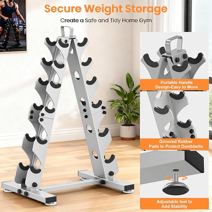 TomCare 6-Tier|5-Tier|4-Tier Dumbbell Rack Stand Only, Weight Rack for Home Gym Storage Stand for Weights Metal A-Frame Strength Training Dumbbell Holder with Handle (Dumbells not Included)