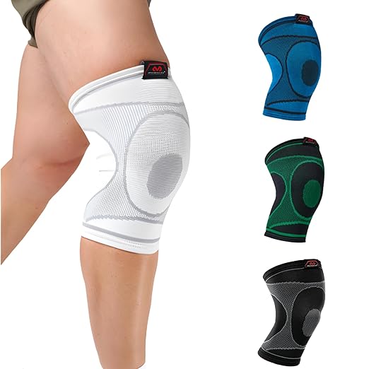 McDavid 4-Way Elastic Knee Sleeve, Compression Knee Support for Pain Relief, Soreness, All-Day Daily Activity White/Grey L
