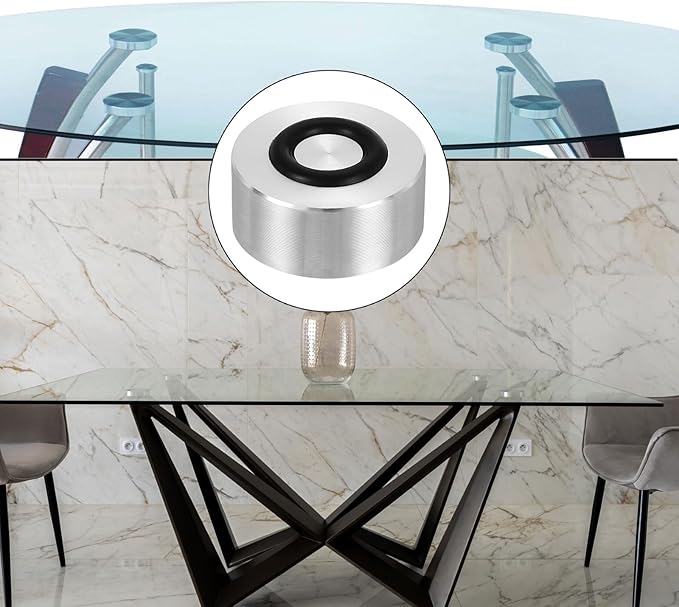 uxcell M8 Thread 25mm / 1" Dia 15mm Thick Aluminum Circle Disc Glass Top Adapter 4pcs Round Solid Table Feet Pad Plate Hardware with Anti-Slip Rubber Ring