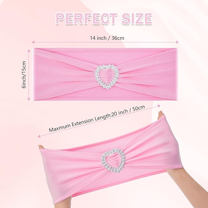 Howhic Pack of 30 Spandex Chair Sashes Bows Stretch Chair Cover Band with Buckle Slider Universal Elastic Chair Ties for Wedding Banquet Party Event Decoration (Pink)