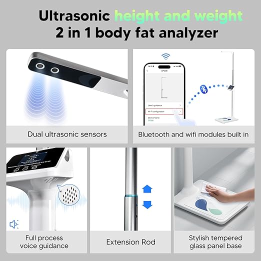 arboleaf Digital Physician Scale, Ultrasonic Height and Weight Scale, Smart Body Composition Analyzer for Gym and Home, 11-485lb, 6ft.4.8in, Body Fat Measurement, Weight, Height, BMI