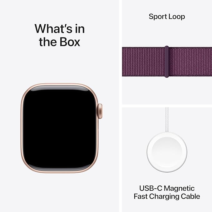 Apple Watch Series 10 [GPS 42mm] with Rose Gold Aluminium Case with Plum Sport Loop. Fitness Tracker, ECG App, Always-On Retina Display, Carbon Neutral with AppleCare+ (2-years)