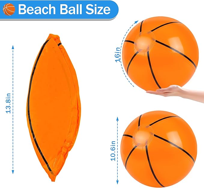LanMa 3 Pack Beach Balls, 16 Inch Inflatable Basketball Beach Ball Toys for Pool Party Favors, Beach Birthday Decorations, Water Games