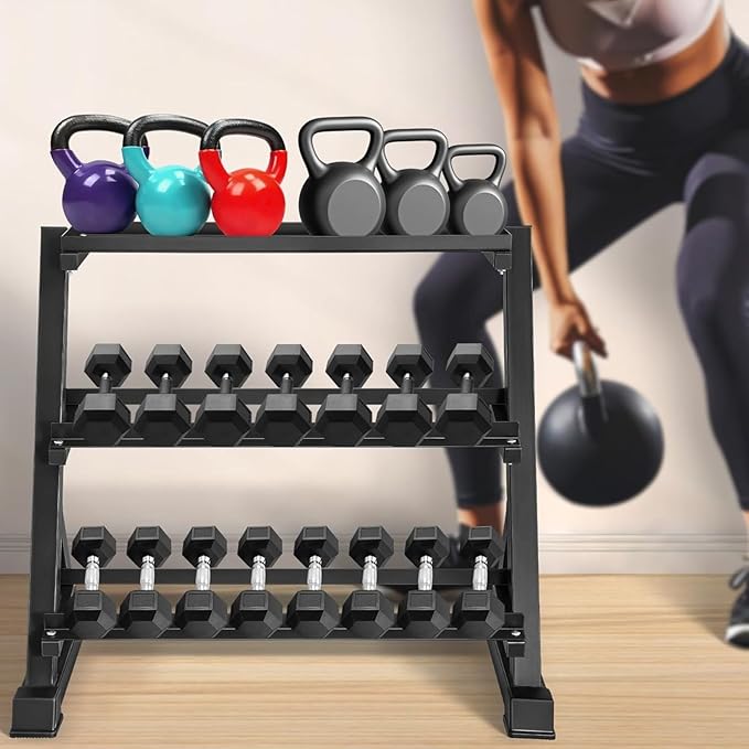 Heavy Duty 3 Tier Dumbbell Rack Multifunctional, Weight Rack For Dumbbells, Home Gym Equipment, Suitable For Storage Of Dumbbell, Kettle Bell, Barbell Plate, Barbell Bar