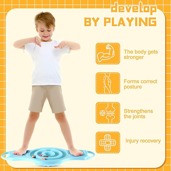 Seenelling Maze Balance Board for Kids Plastic Wobble Rocker Balance Board with Mini Balls Load 220lb Balance Game with Handles for Toddler Balancing Exercise Equipment Game, 24.5 x 11.8 Inch