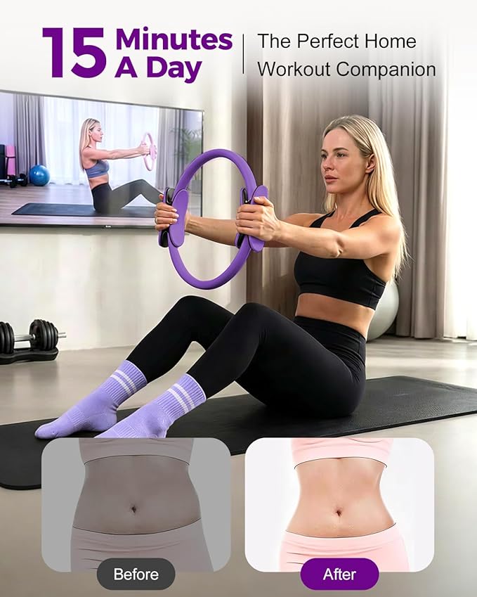 Home Pilates Essentials Kit for Women, Magic Circle Pilates Equipment Ring and Ball Set, Resistance Bands Workout Guide Video for 28 Day Pilates Challenge Starter Kit for Beginners