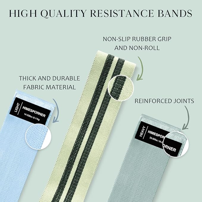 HIMESPORNER Wide Fabric Resistance Bands for Working Out, 3 Level Non-Slip Exercise Booty Bands for Women & Men Leg and Glutes with Hair Ties and Tape Measure - for Home Gym Workout, Yoga, Pilates