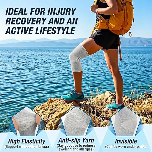 Premium Bamboo Knee Sleeve - 2 Pair Bamboo Compression Knee Sleeve for Women & Men, Anti-Slip Elastic Sport Warm Knee Brace for Arthritis (Black+Gray,Medium)