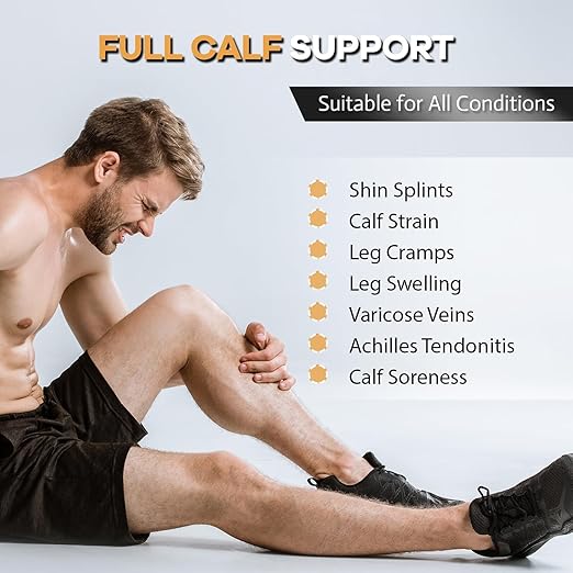 Copper Calf Compression Sleeves for Men & Women - High Stretch Graduated Compression with Anti-Slip Grip | Breathable & Smooth Lining Footless Design for Runners, Shin Splints, Leg Fatigue & Travel (Nude, X-Large)