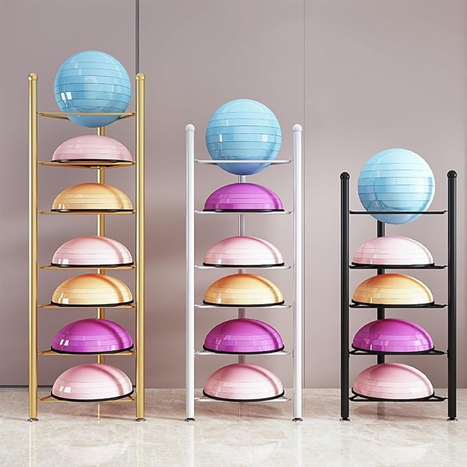 Exercise Half Balance Ball Storage Rack - Home Gym Workout Equipment 3/5/6/7 Tier Floor Stand Storage Organizer for Bosu Slam Bowling Medicine Balls(Gold,6 Layer - 63in)