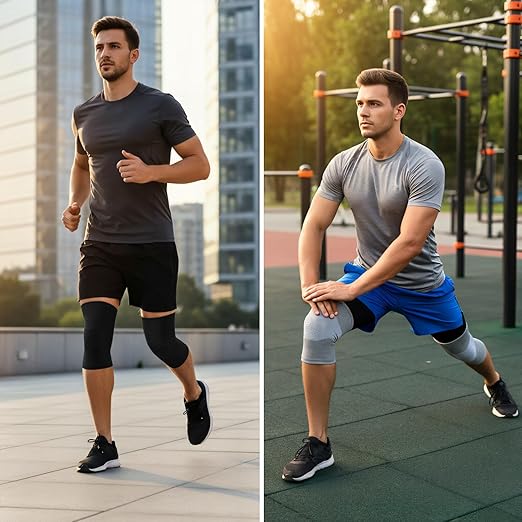 Bamboo Charcoal Compression Knee Sleeve for Runners & Arthritis - Elastic, Breathable Knee Support Pads with Warmth & Odor Control (Gray+Black) (Medium)