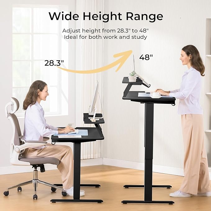 COMHOMA Electric Standing Desk with Drawers, 48 x 24'' Sit Stand up Desk with Monitor Stand, Laptop Stand, Height Adjustable Ergonomic Home Office Computer Desk with Memory Preset Controller (Black)
