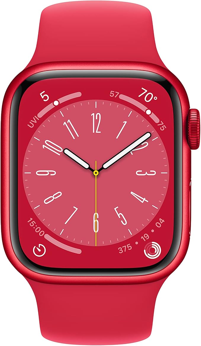 Apple Watch Series 8 [GPS 41mm] Smart Watch w/ (Product) RED Aluminum Case with (Product) RED Sport Band - M/L. Fitness Tracker, Blood Oxygen & ECG Apps, Always-On Retina Display, Water Resistant