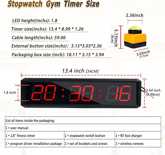 Independent Button Type 1.5-inch Fitness Room Rest Timer, Suitable for Gym Exercise/School/Home Exercise/Boxing Gym/Indoor Rock Climbing (1.8-inch Data PC Transmission Mode)