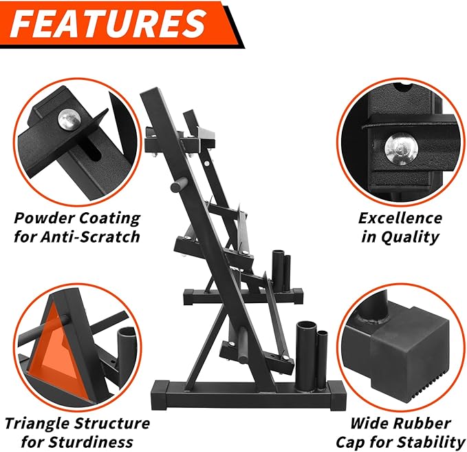 PENSUN Dumbbell Rack – 3 Tier Adjustable Weight Storage Stand with Side Barbell Plate Holder – Multi Purpose Home Gym Organizer for Dumbbells, Kettlebells, Barbell