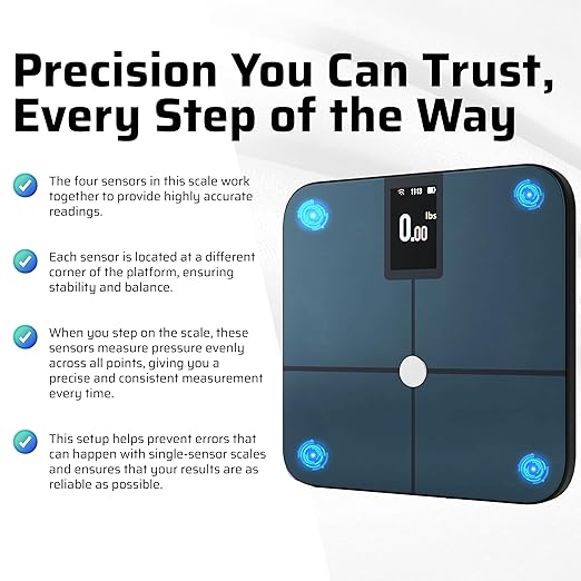 Premium Smart Digital Body Weight Scale - 4 Electrodes – 25+Metrics -Rechargeable- WiFi & Bluetooth - Full Body Analysis -Track Body Fat, Muscle Mass, Fat Percentage, Sleek Design