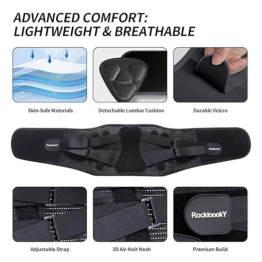 Lower Back Brace for Women Men, Adjustable Lumbar Support with 3D Pad, Breathable Ergonomic Support Belt with Metal Stays for Work, Lifting, Drive, Black,Size XL,Waist 45"-52"