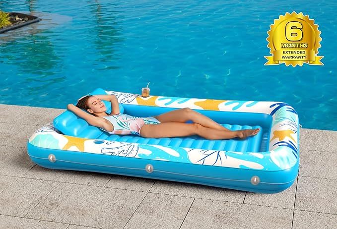 Inflatable Tanning Pool Lounger Float - Jasonwell 4 in 1 Sun Tan Tub Sunbathing Pool Lounge Raft Floatie Toys Water Filled Tanning Bed Mat Pad for Adult Blow Up Kiddie Pool Kids Ball Pit