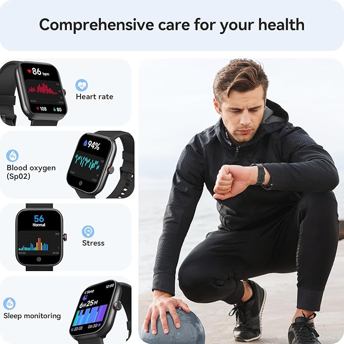 Fitness Tracker- [Alexa Built-in & Answer/Make Calls], 1.91" Smart Watch with Heart Rate/Blood Oxygen/Sleep Monitor, Step Counter Fitness Watch with 100 Sports Modes, IP68 Waterproof for iOS Android