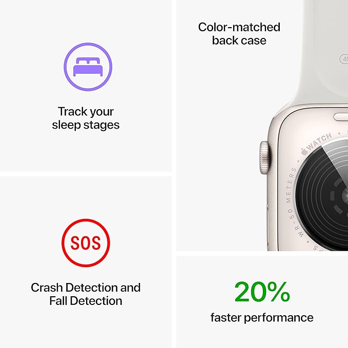 Apple Watch SE (2nd Gen) (GPS, 44mm) - Starlight Aluminum Case with Starlight Sport Band, S/M (Renewed)
