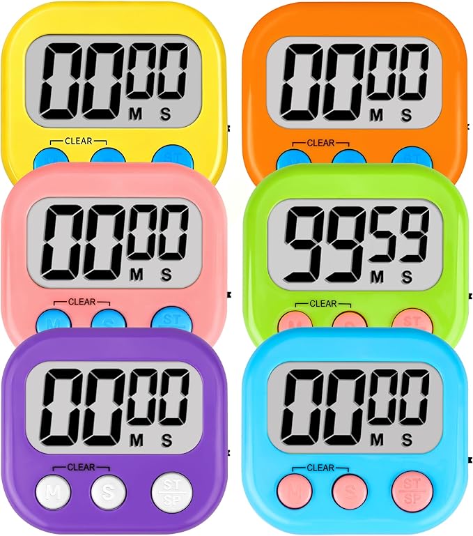 ZILLEEN Classroom Timers for Kids Classroom Magnetic Digital Kitchen Timers for Cooking Teachers Gym Game 6 Pcs Blue Green Pink Purple Yellow Orange