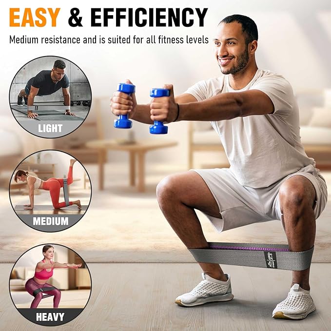 Fabric Resistance Bands for Working Out - Exercise Bands for Women and Men, Booty Bands for Legs and Glute, Yoga, Pilates, Rehab, Fitness and Home Workout