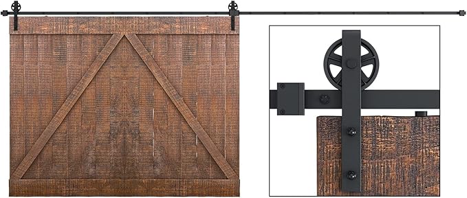 SMARTSTANDARD 18 Feet Heavy Duty Sliding Barn Door Hardware Kit, 4FT - 18FT, Black, Smoothly and Quietly, Simple and Easy to Install, Fit 108" Wide DoorPanel (Industrial Bigwheel Hangers)