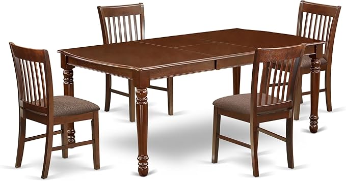 East West Furniture DONO5-MAH-C 5 Piece Dinette Set for 4 Includes a Rectangle Dining Table with Butterfly Leaf and 4 Linen Fabric Dining Room Chairs, 42x78 Inch, Mahogany