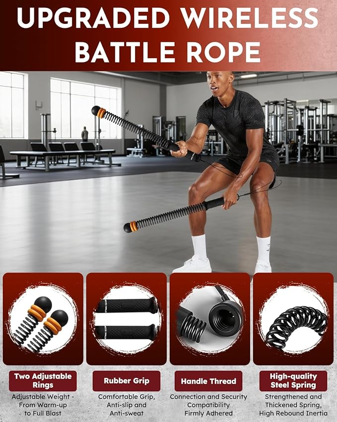 Ropeless Cordless Portable Battle Ropes for Home Gym,Adjustable Weight Z-Rope,Workout Equipment Weighted,Exercise Strength Training,No Endless Jump Rooes,Fitness Working Flex Springs Sticks(Pink)