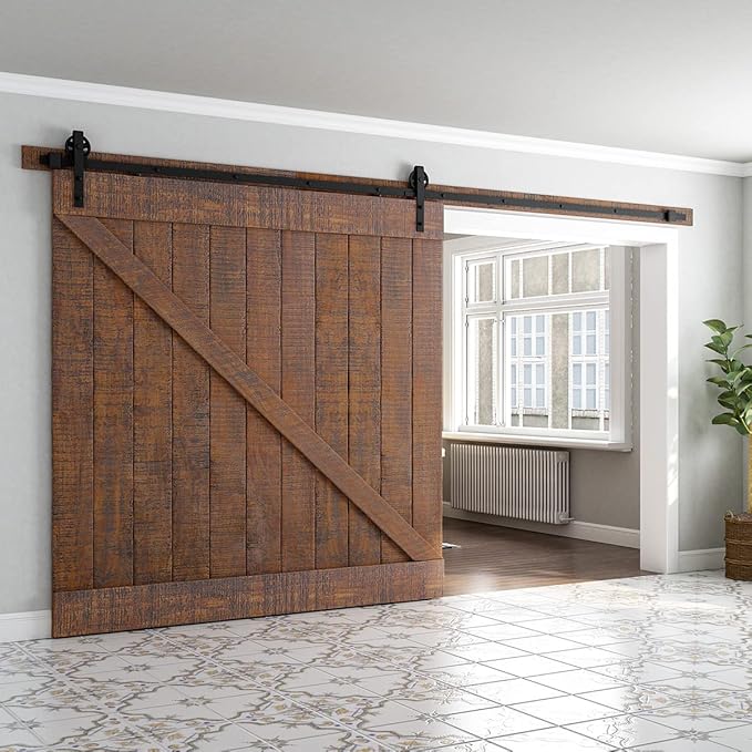 SMARTSTANDARD 13 Feet Heavy Duty Sliding Barn Hardware Kit, 4FT - 18FT, Black, Smoothly and Quietly, Simple and Easy to Install, Fit 78" Wide Door Panel (Industrial Bigwheel Hangers)