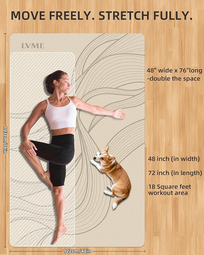 Large Yoga Mat (75.5"x47.6"x0.4"）Extra Wide & Thick 10mm, Non-Slip Exercise Mat, High-Density TPE Mat for Yoga Pilates & Home Gym Workouts