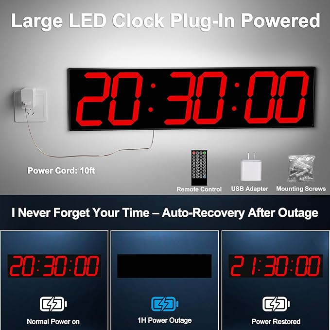 CHKOSDA Large Digital Wall Clock 28" with GPS Auto-Sync, Remote Control & Timer, Wall-Mounted for Classroom, Office, Gym, Conference Room