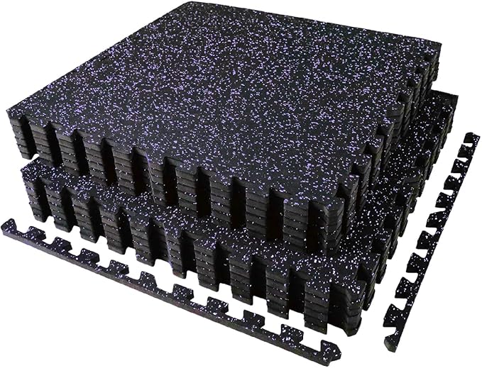 AIRHOP 0.56in Thick 48 Sq Ft Exercise Equipment Mats, 12 Tiles Upgraded Rubber Top with High Density EVA Foam, Large Interlocking Puzzle Gym Flooring for Home Gym, Heavy Weight Workout, 24 x 24in