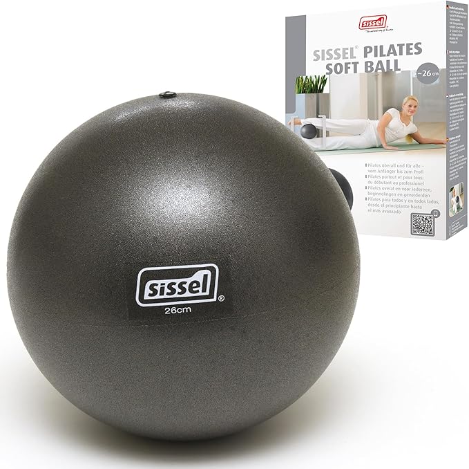 SISSEL Pilates Soft Ball Gray | 8.5 in | Phthalate- & Latex-Free PVC | for Deep Relaxation & Muscle Strengthening | 340 lbs Capacity | Includes Exercise Guide