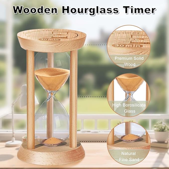 2 Minute Bamboo Sand Timer,2 Min Hourglass, Small Wooden Sand Clock, Reloj De Arena, Hour Glass Sandglass for Home, Office, Decorative, Game, Classroom