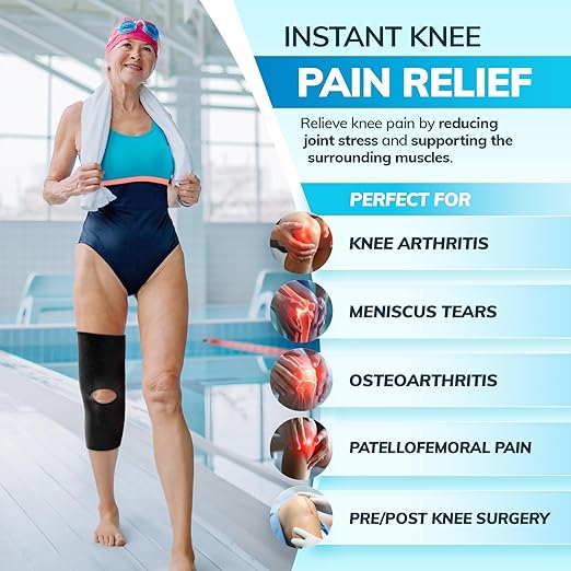 BraceAbility Open Patella/Open Back Neoprene Knee Sleeve | Water-Resistant Athletic Compression Knee Brace for Swimming, Wakeboarding, Scuba Diving, Surfing, Waterskiing and Other Sports (Large)