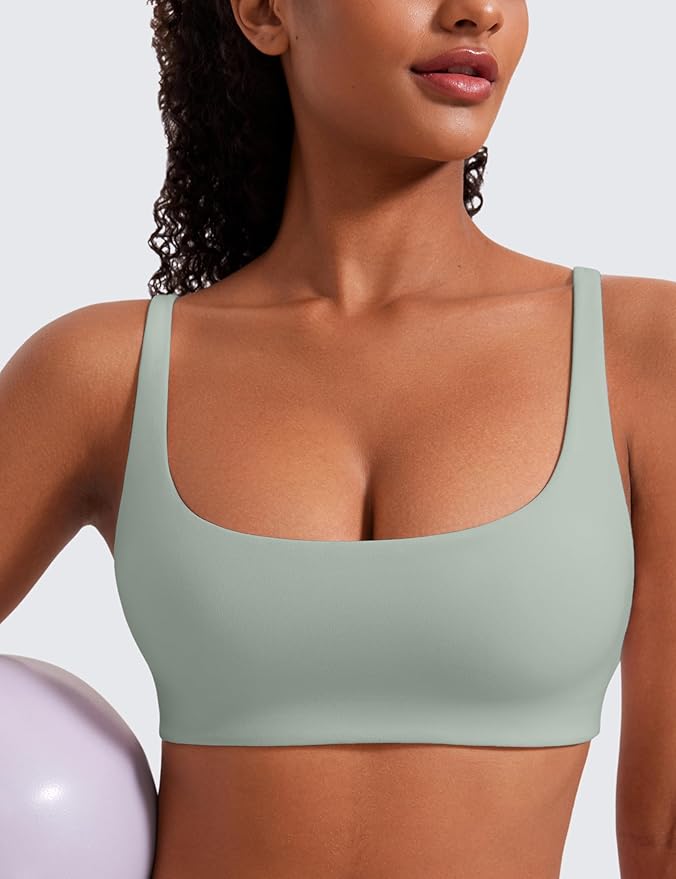 CRZ YOGA Butterluxe Square Neck Spaghetti Strap Sports Bras for Women - Low Coverage Yoga Wireless Padded Cami Crop Top