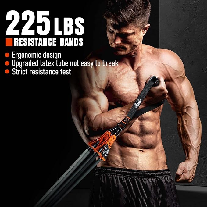 Resistance Bands with Handles, 175lb Exercise Bands for Working Out, Fitness Bands, Workout Bands with Door Anchor and Ankle Straps, Physical Therapy, Yoga, Strength Training Home Gym Equipment