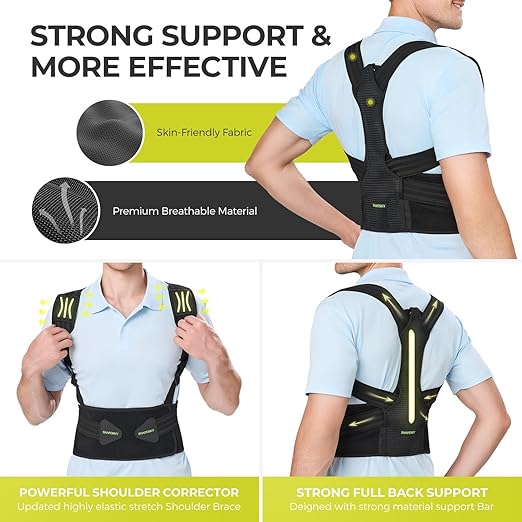 SHAPERKY Posture Corrector for Women and Men - Adjustable Upper Back Brace - Breathable Back Support straightener - Providing Pain Relief from Lumbar&Shoulder (S-M)