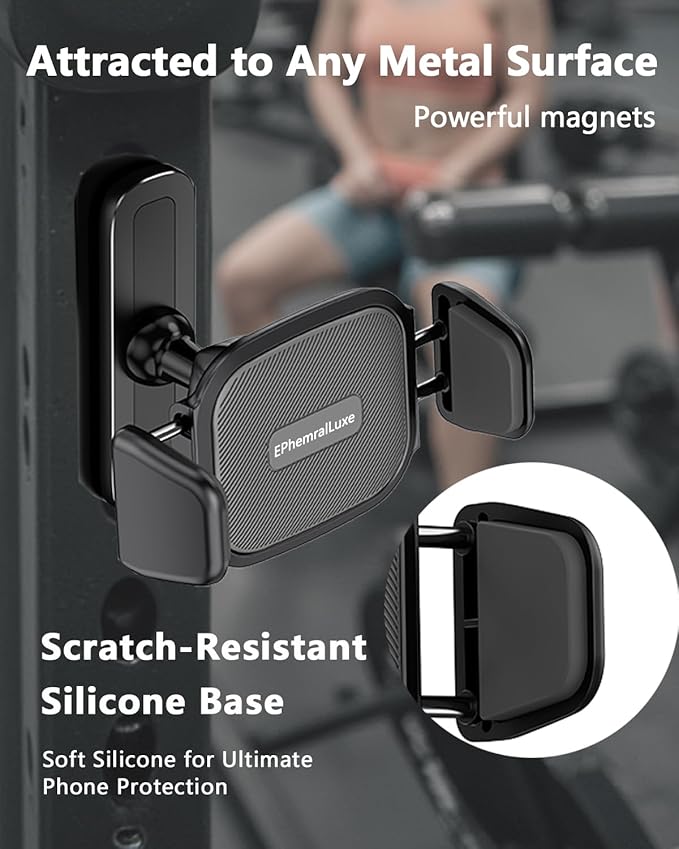 Gym Magnetic Phone Holder, 360° Adjustable Magnetic Phone Mount for Gym Attach to Metal Surface, Fitness Equipment Accessories for HIIT Timers Home Gym and Golf Cart