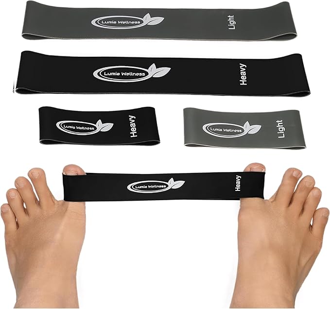 Toe Bands, Mini Latex Bands for Exercise & Stretch, Bunion Correction, Toe, Foot, & Ankle Strengthening, Toe Spacers for Hallus Valgus (4 Bands)