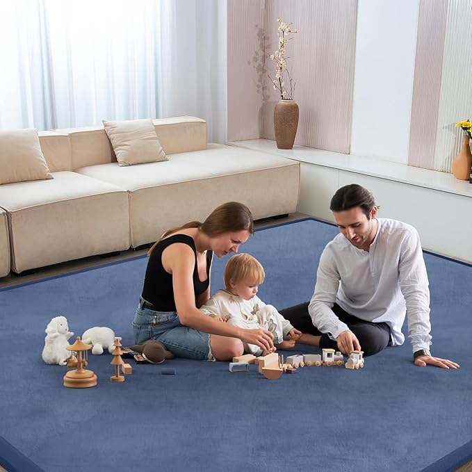 Baby Play Mat 1.2" Thick Memory Foam Nursery Rug Area Rug, 6’7” X 6’7” Yoga Mat Playmat Crawling Mat for Baby,Toddlers,Infants,Kids,Floor Mat Tatami Mat for Living Room with Non-Slip(Blue)