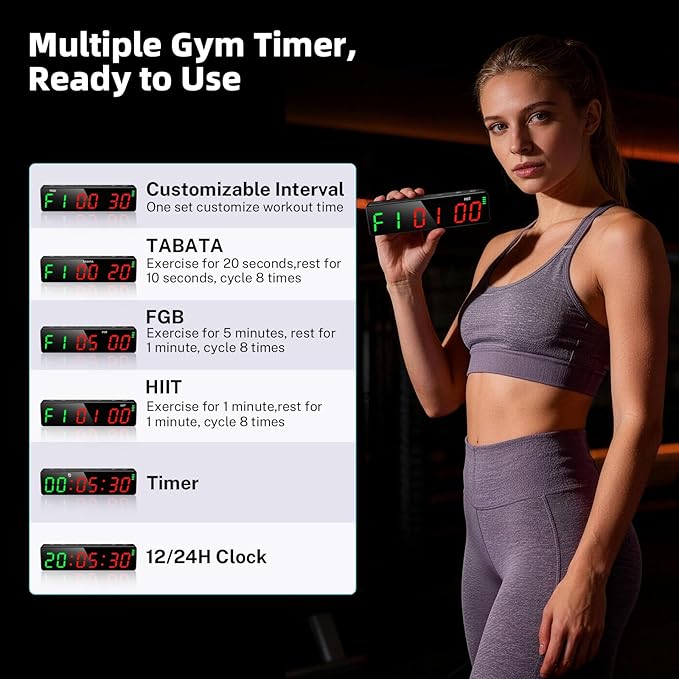 Portable Workout Timer, Workout Clock for Home Gym Garage Boxing, Gym Timer Clock with Strong Magnet, Powerful Battery, Adjustable Brightness for Fitness Enthusiasts Coaches
