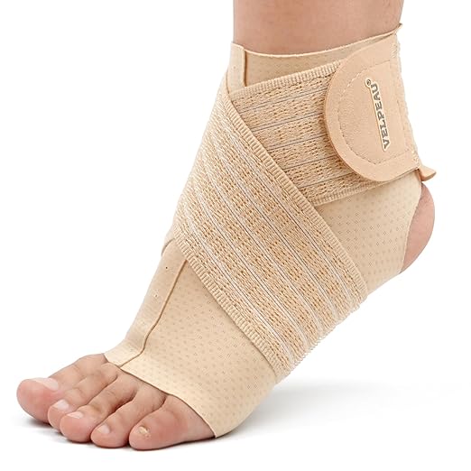 Velpeau Foot & Ankle Support Brace Compression Sleeve with Adjustable Strap, Elastic Wrap for Plantar Fasciitis, Achilles Tendonitis, Sprained, Sports Bandage Sock for Men & Women (Single, Khaki, XL)