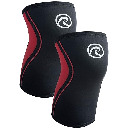 Rehband Knee Sleeve 3mm Neoprene, Lightweight Knee Brace for Endurance and Ball Sports, Unisex Compression Starter Knee-Sleeves, Breathable Running Knee Support, Colour:Black/Red - 1 Pair, Size:Medium