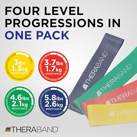 THERABAND Resistance Band Loop Set, 12" Workout Bands for Strength Training, Stretching & Physical Therapy, Set of 4 Color-Coded Exercise Bands with Varying Resistance Levels, Portable & Durable