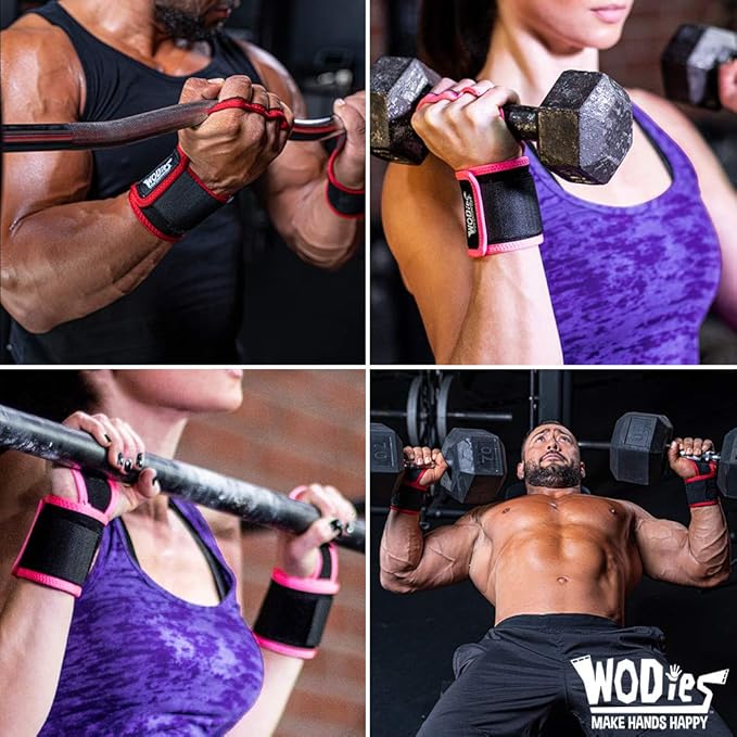 JerkFit WODies Gymnastics & Weightlifting Grips with Wrist Wraps – 3 Hole Versatile Gym Gloves for Pull Ups, Gym Training & Cross Training – Hand Grips Palm Protector for Men & Women