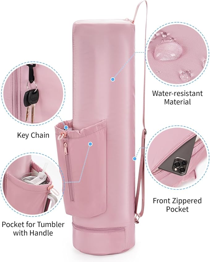 sportsnew Yoga Mat Bag, Full Zip Cargo Yoga Mat Carrier Bag with Drawstring Water Bottle Pocket and Bottom Wet Pocket, Exercise Yoga Mat Carrier Holder Multi-Functional Storage Bag Patent Pending